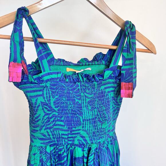 Briton Court Hawaiian Smocked Dress Girls Sz 8 Floral Hula Blue Print Hawaii - Picture 2 of 6